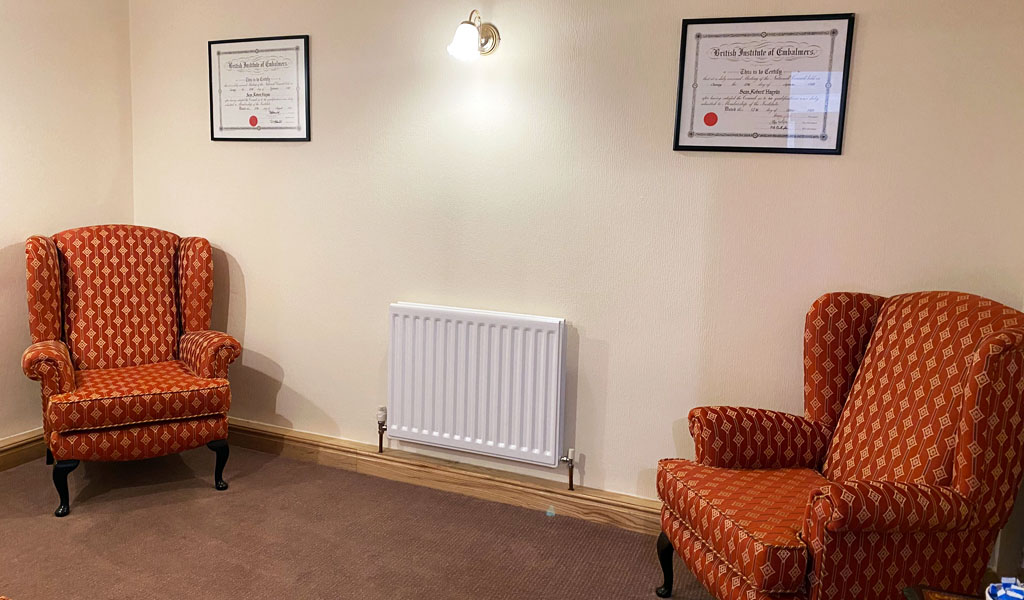 The arranging room of Harpin's Funeral Service Wakefield branch.