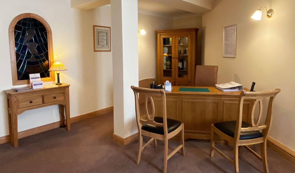 The reception area of Harpin's Funeral Service Wakefield branch.